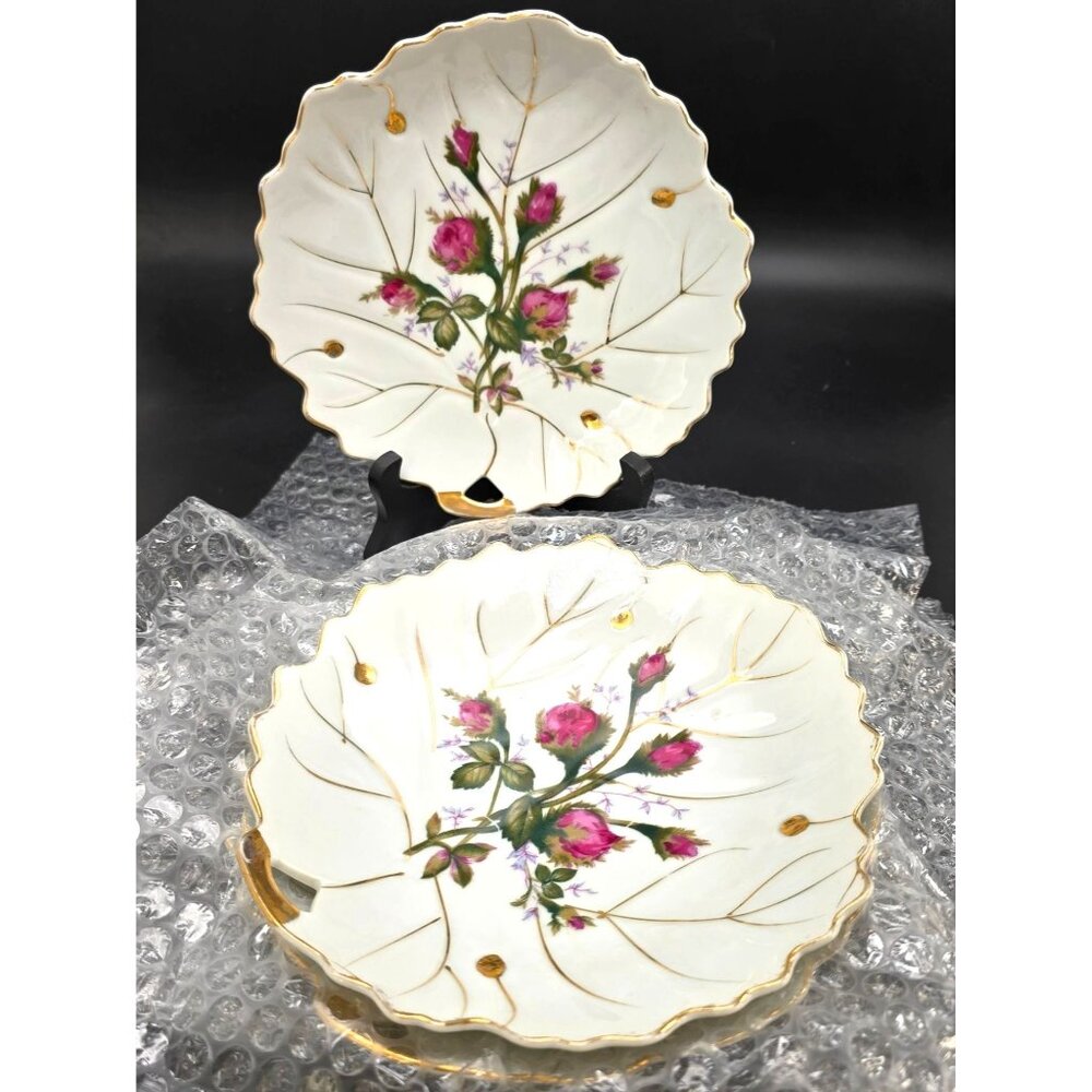 Vintage Viceroy China Leaf Plates Hand-Painted Pink Floral Design VL4017